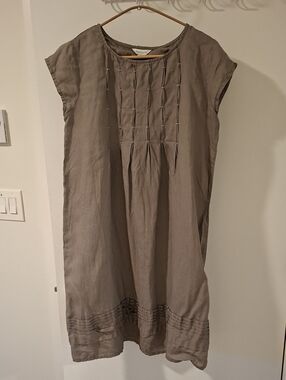 Sundance Elegant 100% Linen Gray Pleated Tunic Dress Summer Classic (Size S)